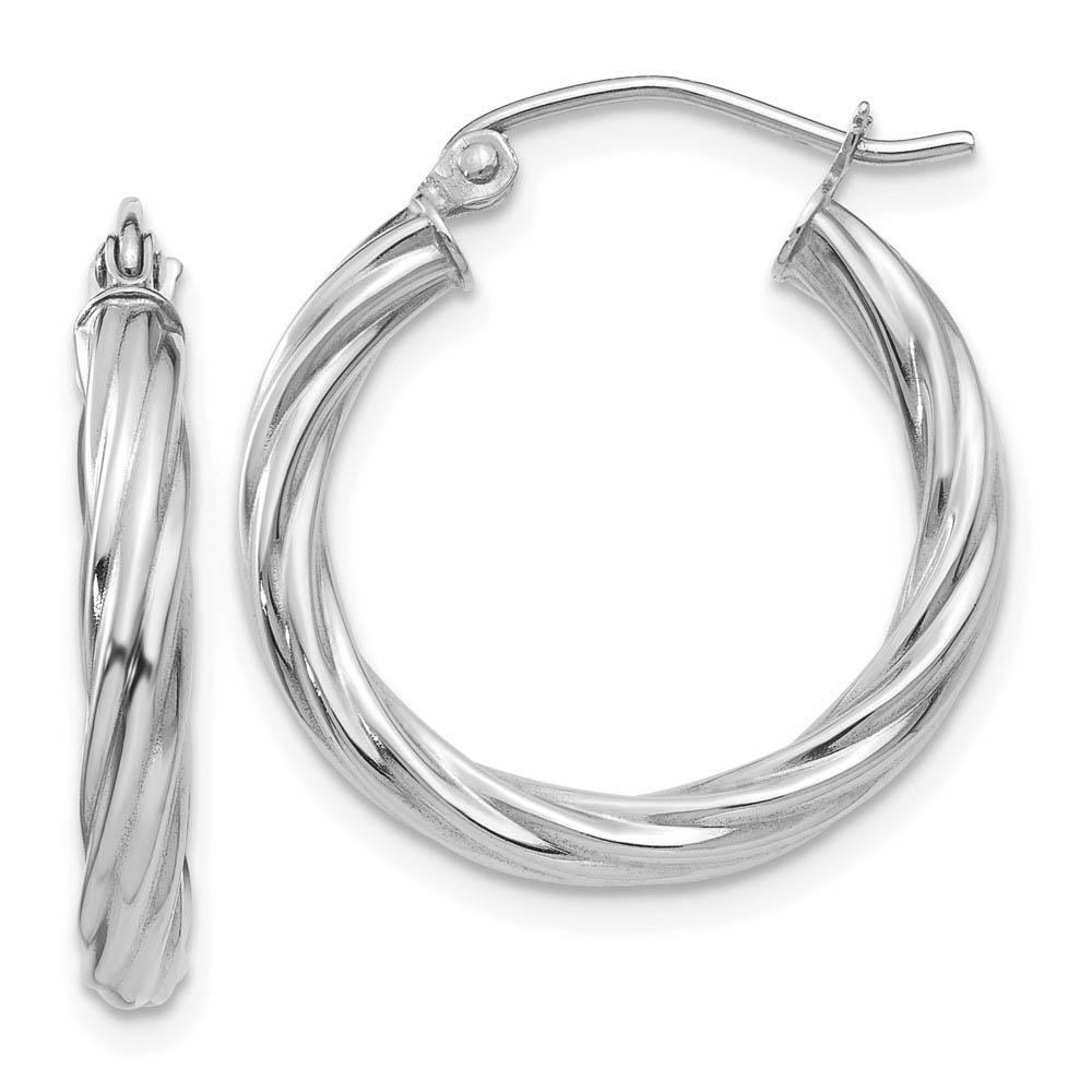 3.25mm x 20mm Polished 14k White Gold Twisted Round Hoop Earrings