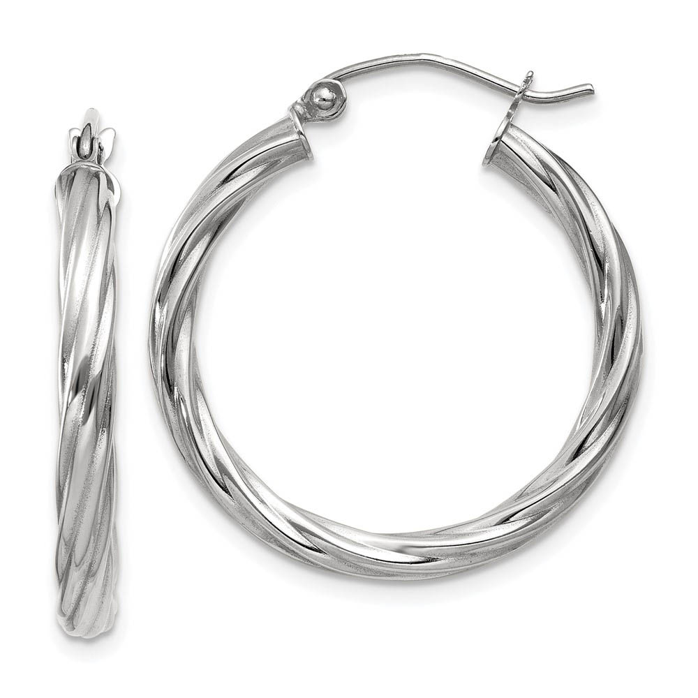 3.25mm x 26mm Polished 14k White Gold Twisted Round Hoop Earrings