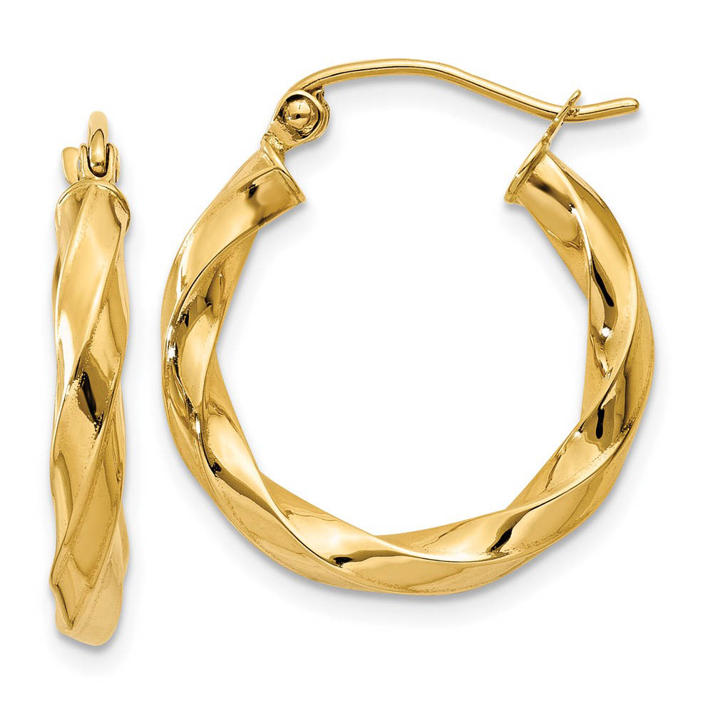 3mm x 22mm Polished 14k Yellow Gold Twisted Round Hoop Earrings