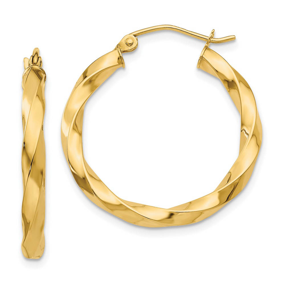 3mm x 27mm Polished 14k Yellow Gold Twisted Round Hoop Earrings