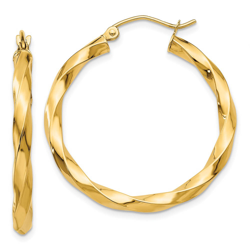 3mm x 31mm Polished 14k Yellow Gold Twisted Round Hoop Earrings