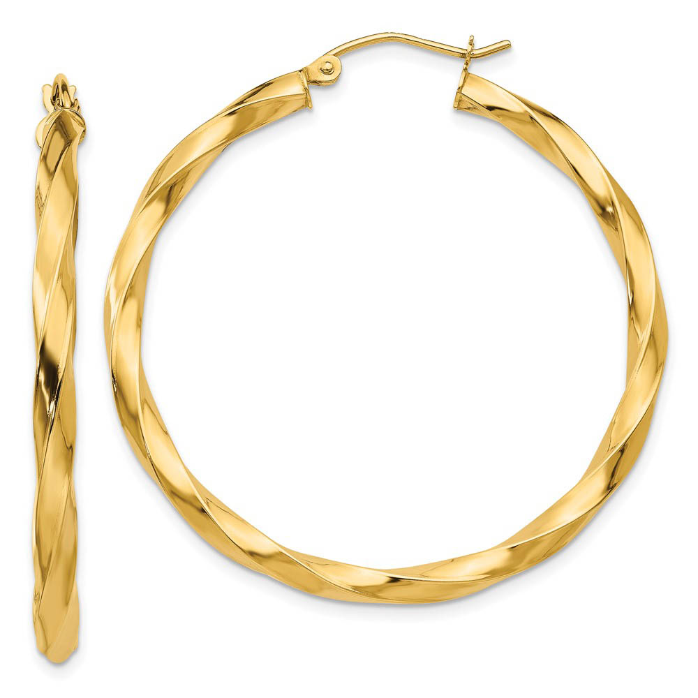 3mm x 38mm Polished 14k Yellow Gold Twisted Round Hoop Earrings