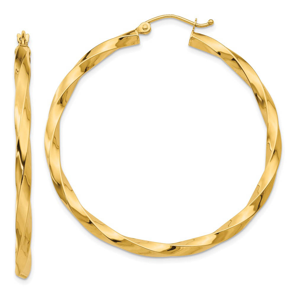 3mm x 43mm Polished 14k Yellow Gold Twisted Round Hoop Earrings