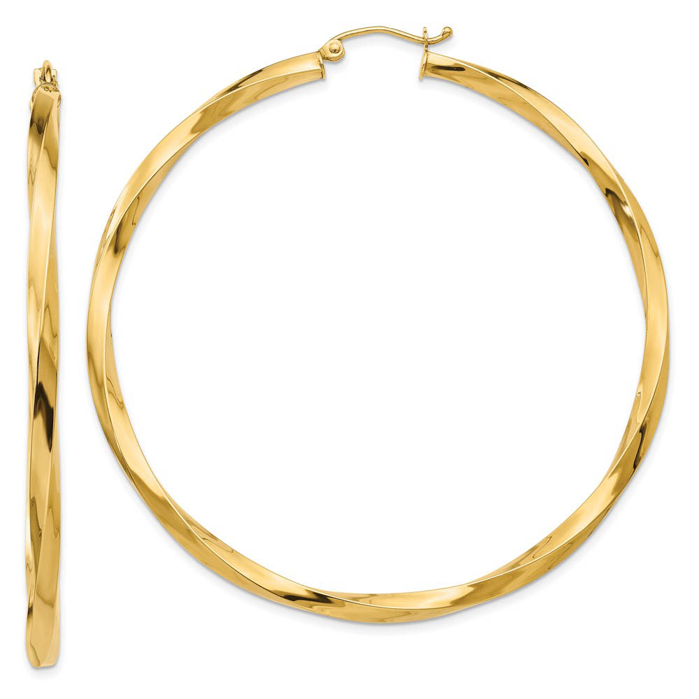3 x 60mm Polished 14k Yellow Gold Twisted Round Hoop Earrings