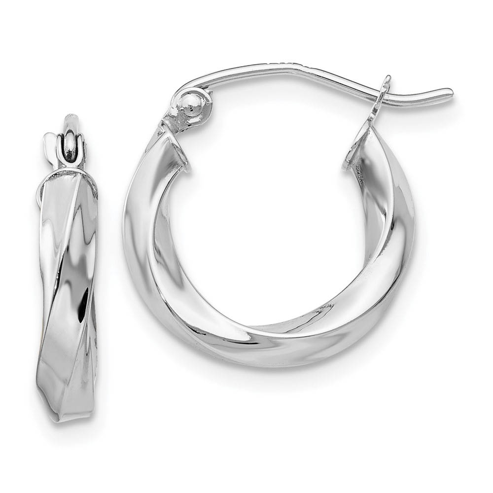 3mm x 15mm Polished 14k White Gold Twisted Round Hoop Earrings