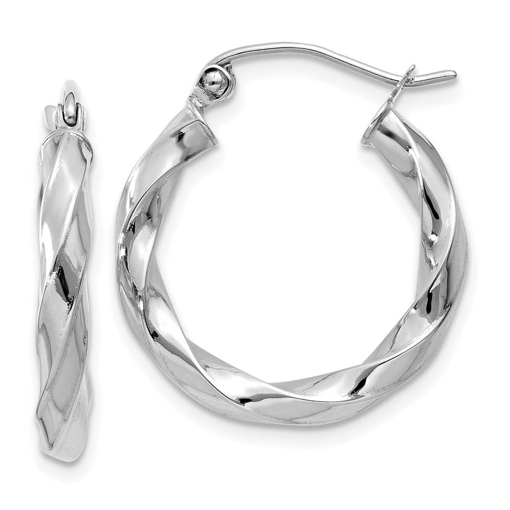 3mm x 22mm Polished 14k White Gold Twisted Round Hoop Earrings