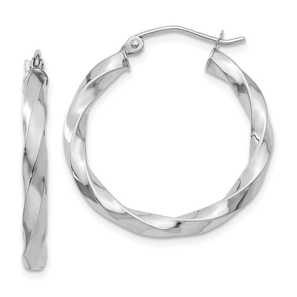 3mm x 27mm Polished 14k White Gold Twisted Round Hoop Earrings