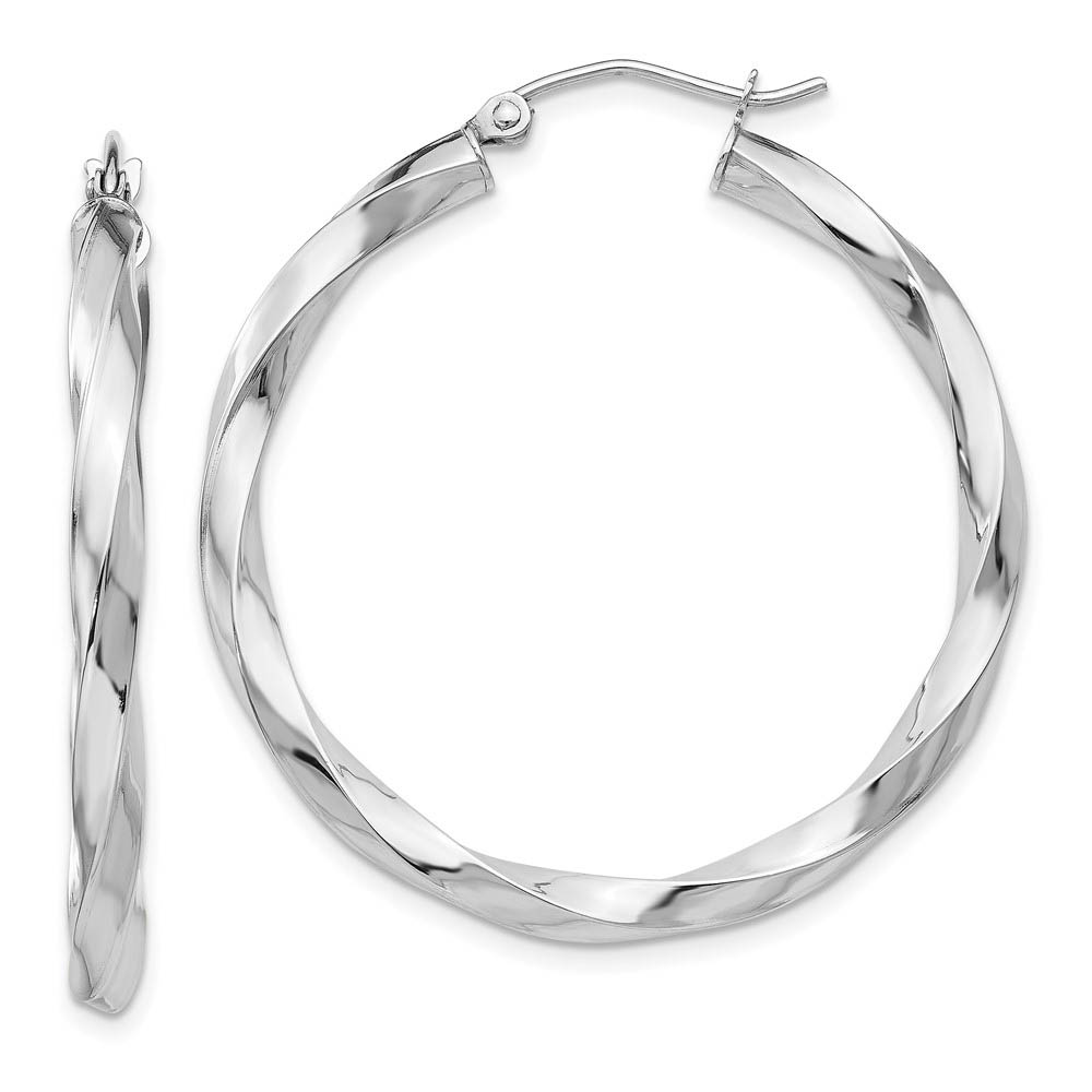 3mm x 38mm Polished 14k White Gold Twisted Round Hoop Earrings