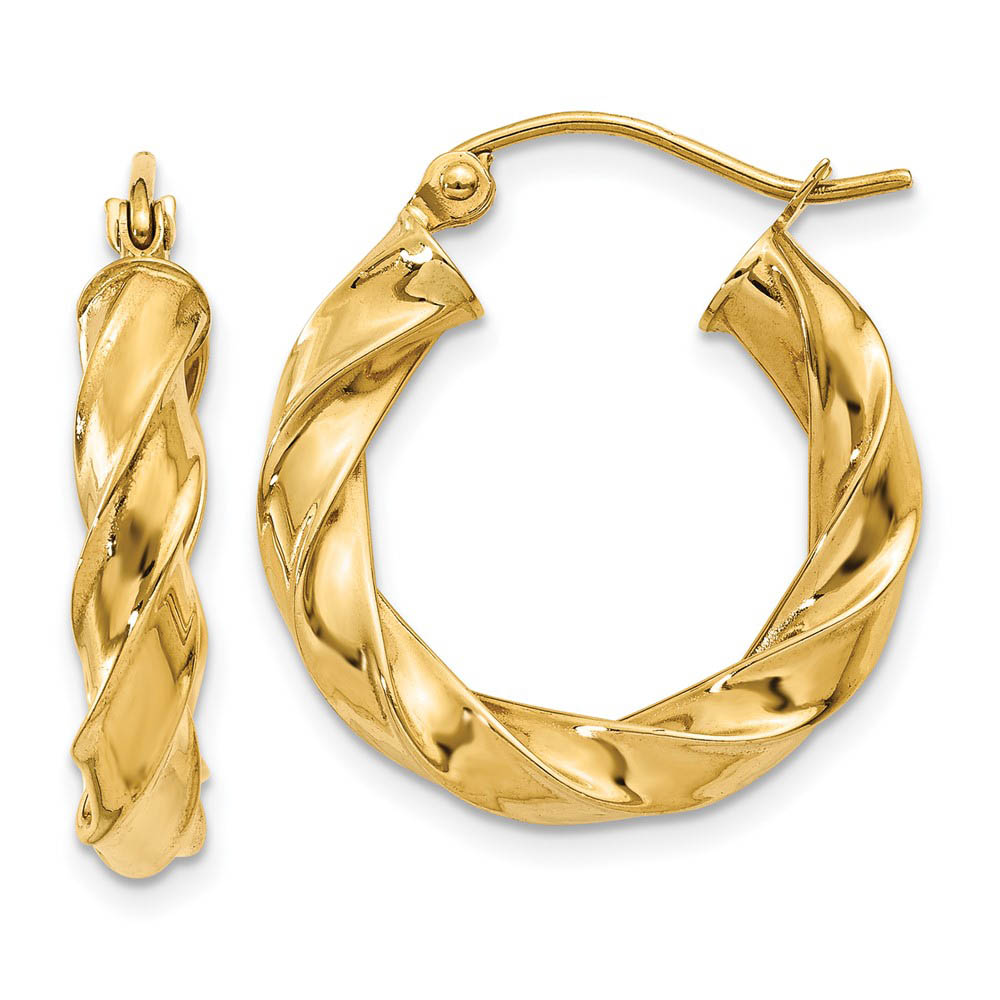 4mm x 21mm Polished 14k Yellow Gold Hollow Twisted Round Hoop Earrings