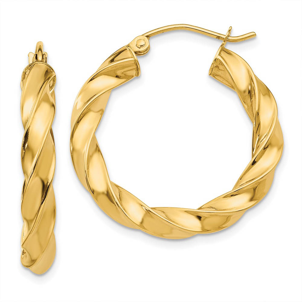 4mm x 26mm Polished 14k Yellow Gold Hollow Twisted Round Hoop Earrings