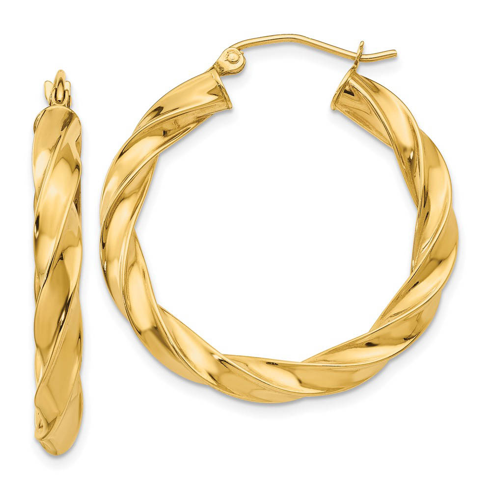 4mm x 31mm Polished 14k Yellow Gold Hollow Twisted Round Hoop Earrings