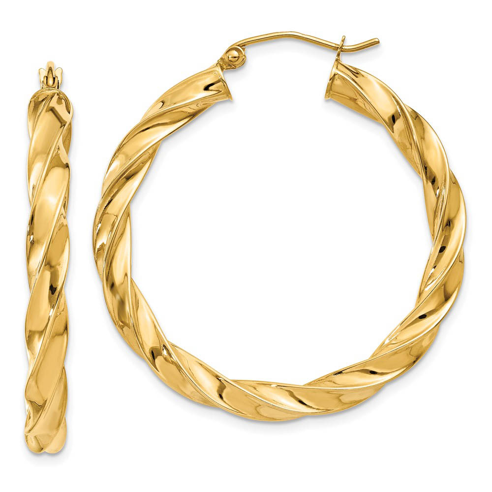 4mm x 36mm Polished 14k Yellow Gold Hollow Twisted Round Hoop Earrings