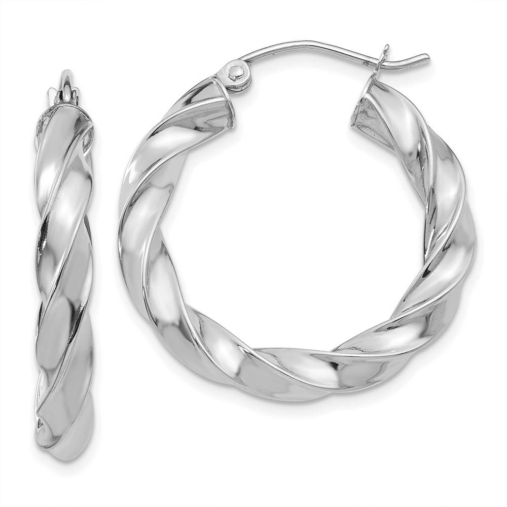 4mm x 26mm Polished 14k White Gold Hollow Twisted Round Hoop Earrings