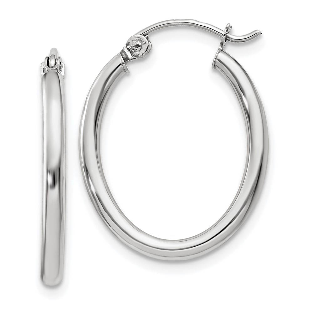2mm x 20mm Polished 14k White Gold Classic Oval Tube Hoop Earrings