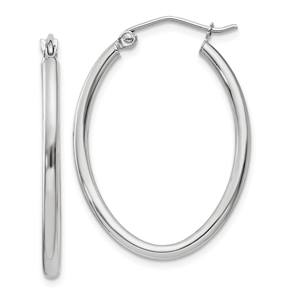 2mm x 30mm Polished 14k White Gold Classic Oval Tube Hoop Earrings