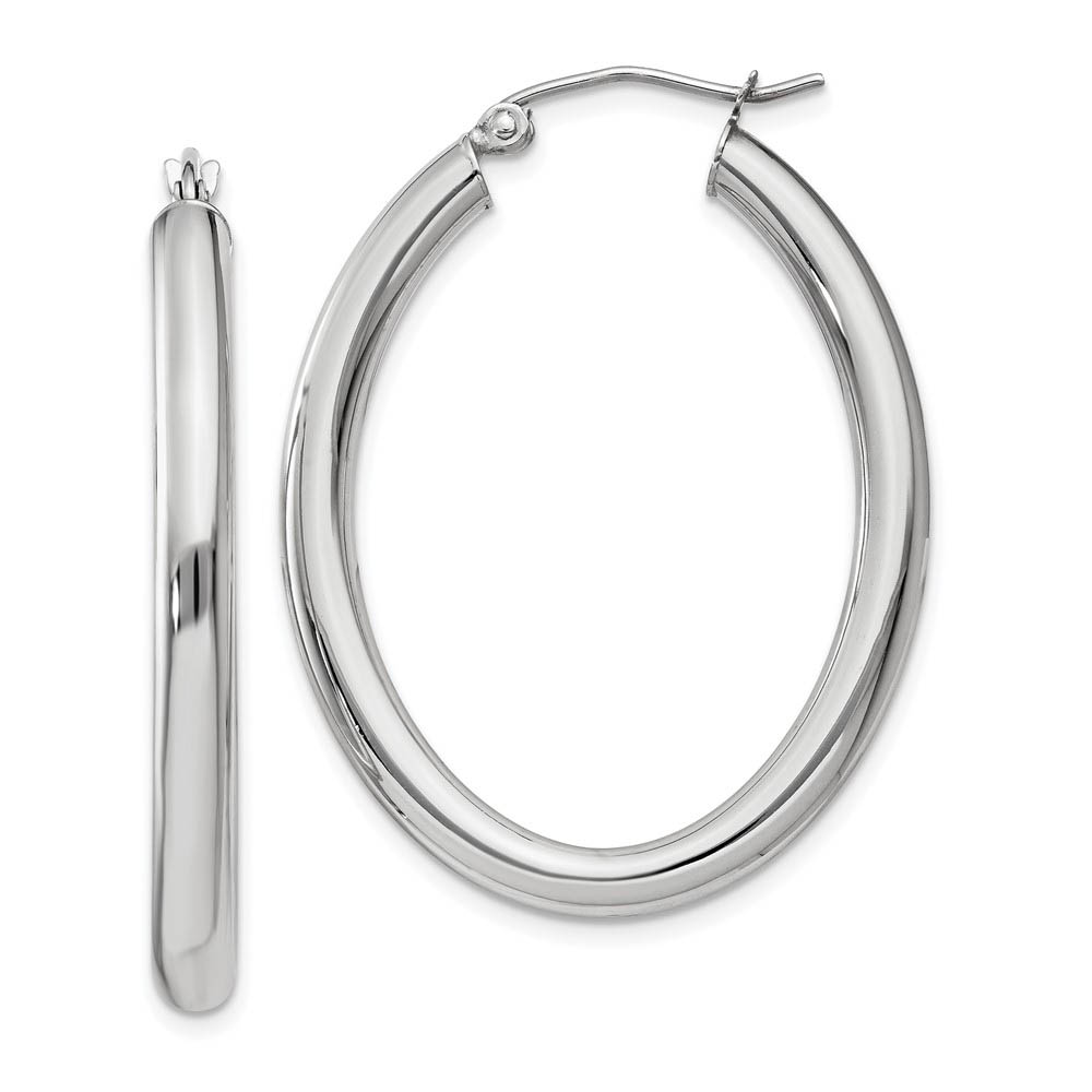 3.5mm x 38mm Polished 14k White Gold Classic Oval Tube Hoop Earrings