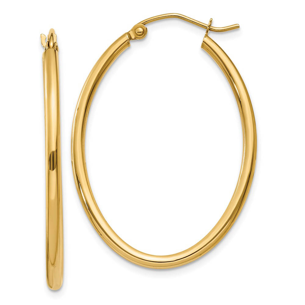 2mm x 37mm Polished 14k Yellow Gold Classic Oval Hoop Earrings