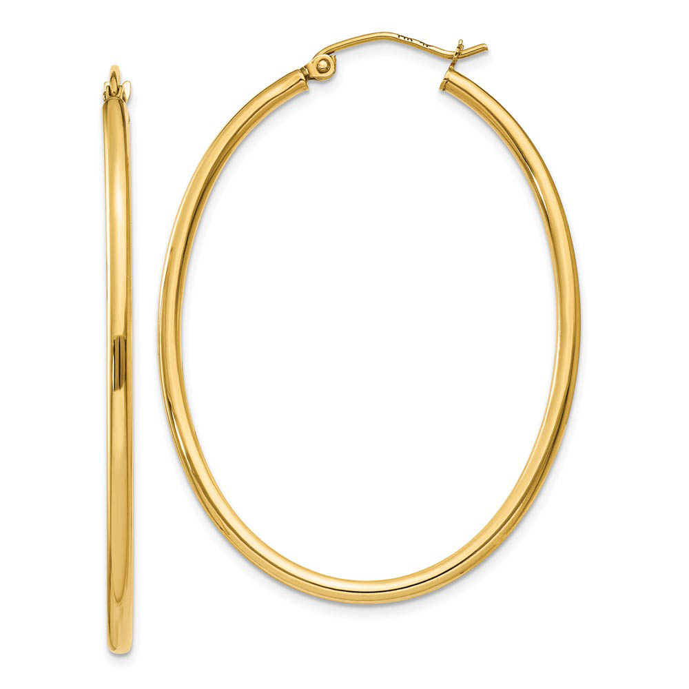 2mm x 48mm Polished 14k Yellow Gold Classic Oval Hoop Earrings