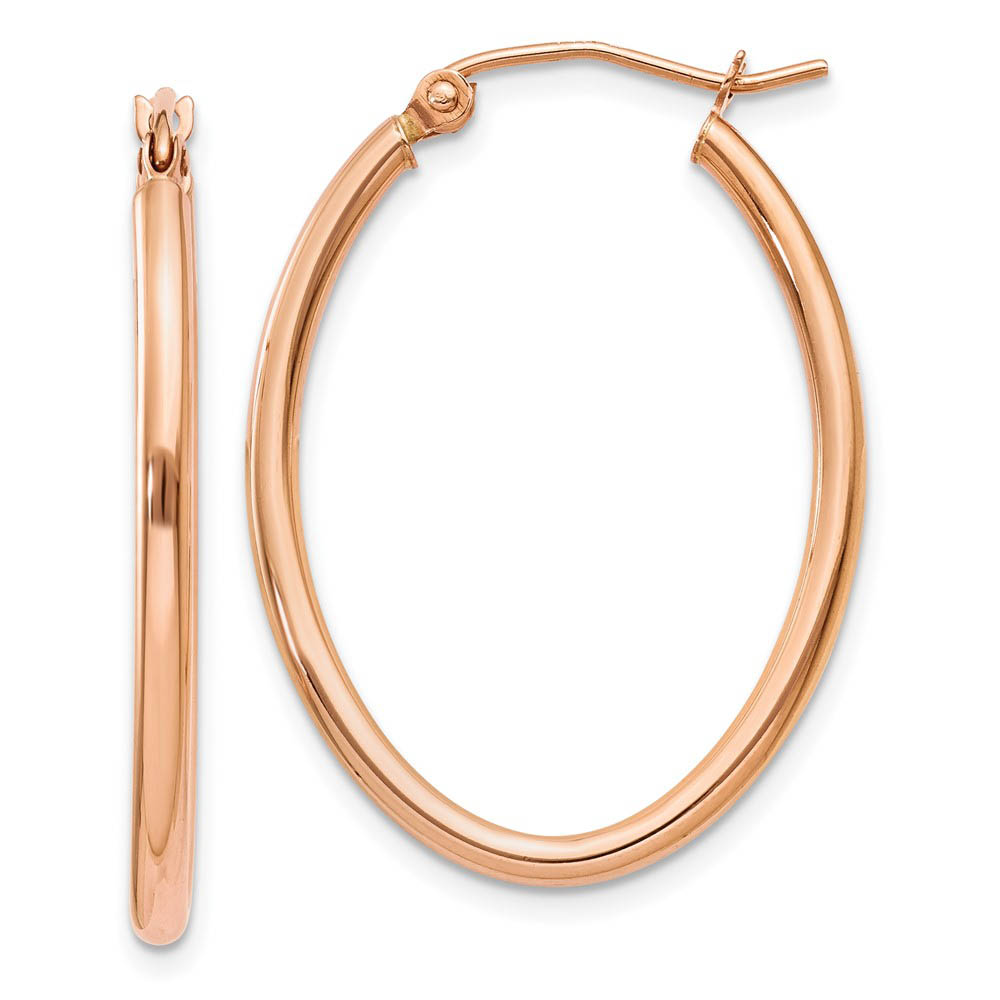 2mm x 30mm Polished 14k Rose Gold Classic Oval Hoop Earrings