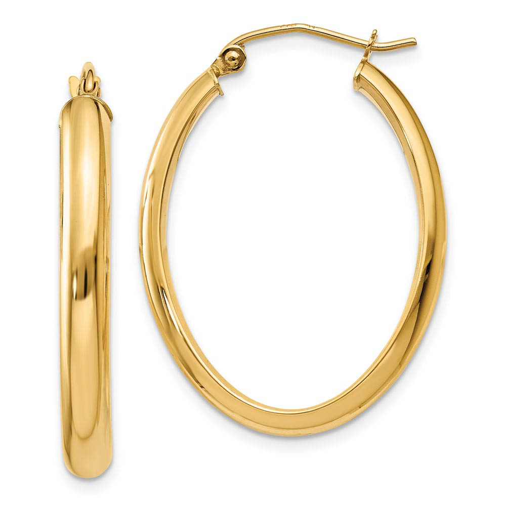 3.5mm x 30mm Polished 14k Yellow Gold Domed Oval Hoop Earrings