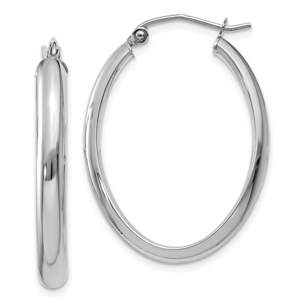 3.5mm x 32mm Polished 14k White Gold Domed Oval Hoop Earrings