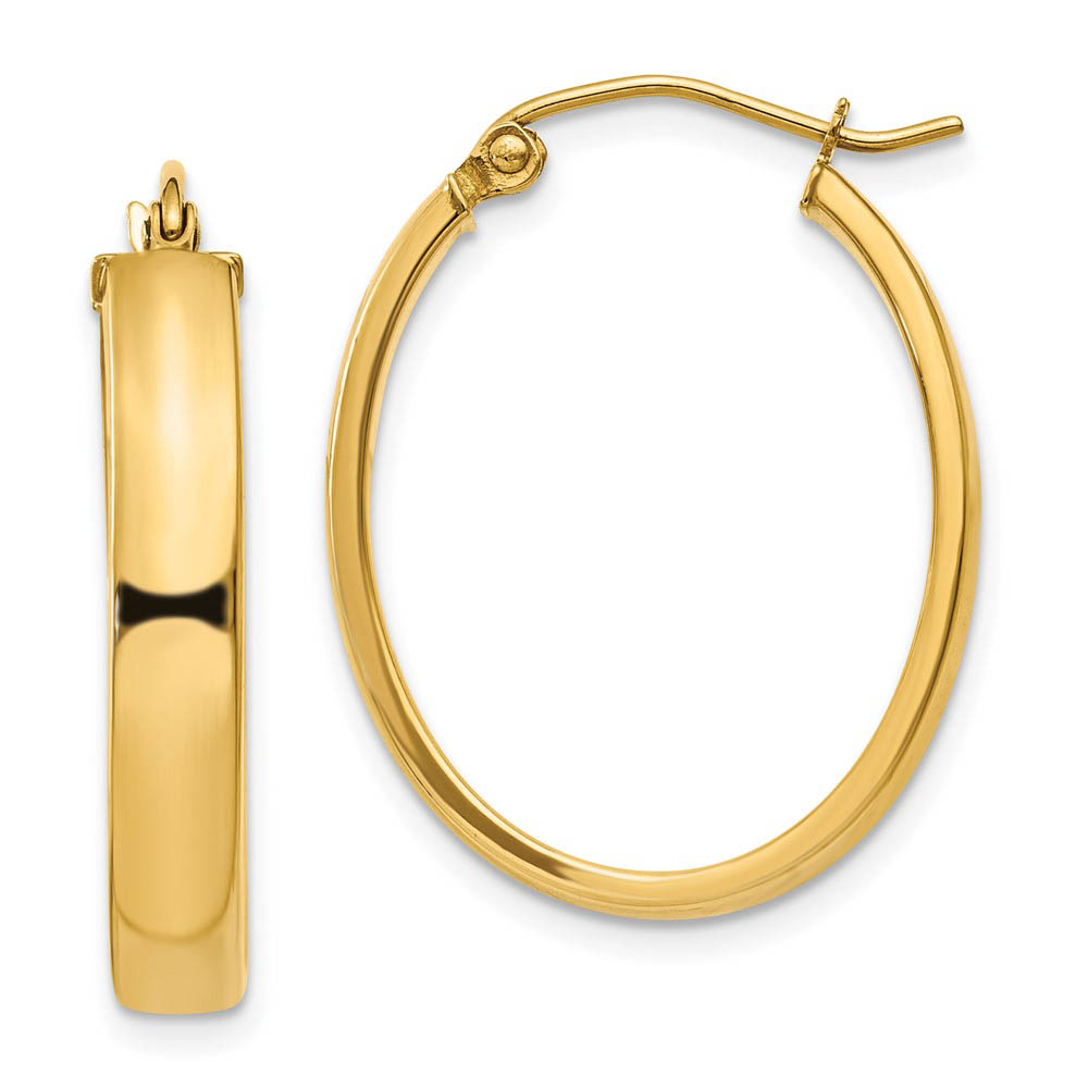 4mm x 25mm Polished 14k Yellow Gold Rectangular Tube Oval Hoops