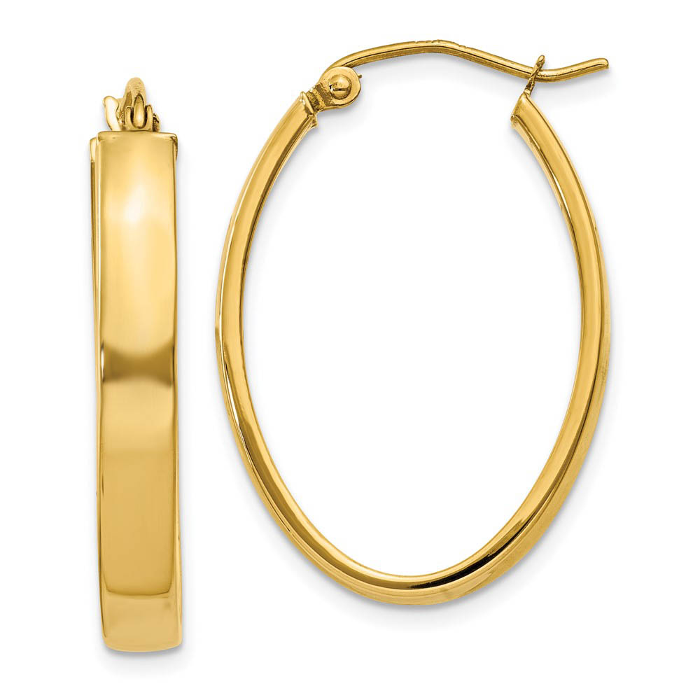 4mm x 30mm Polished 14k Yellow Gold Rectangular Tube Oval Hoops