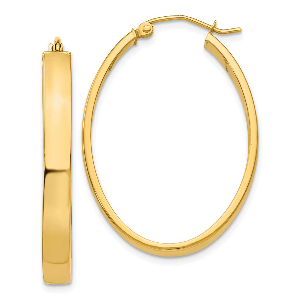 4mm x 35mm Polished 14k Yellow Gold Rectangular Tube Oval Hoops