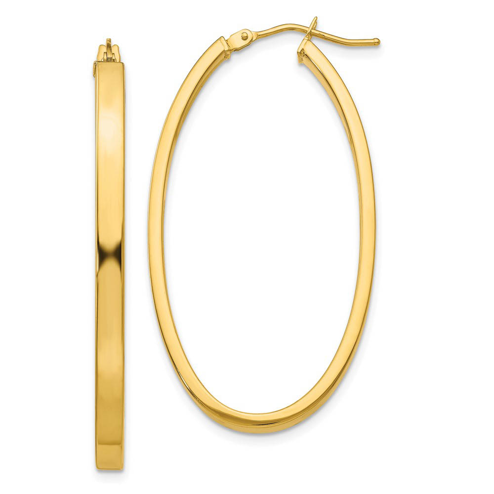 3mm x 43mm 14k Yellow Gold Polished Flat Tube Oval Hoop Earrings