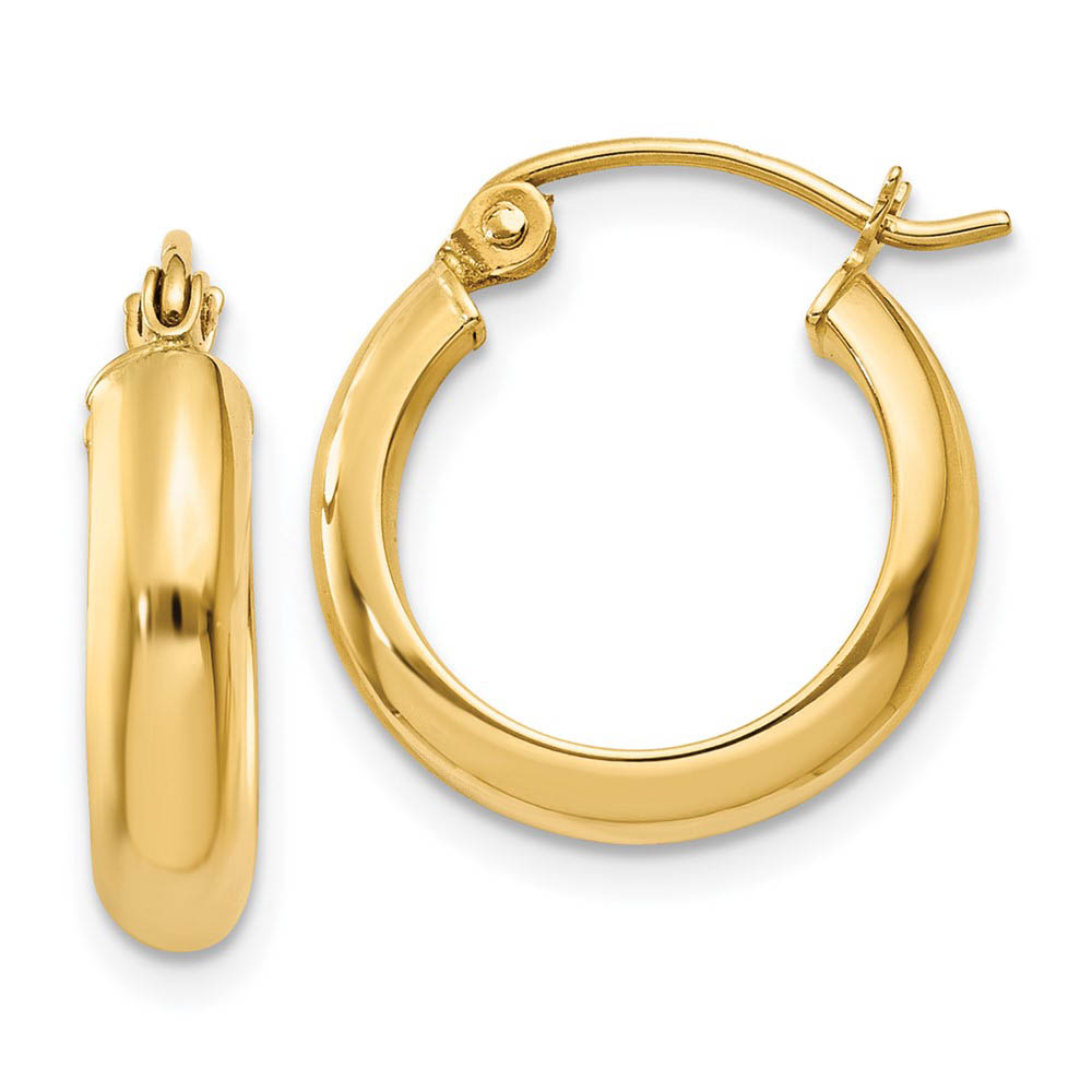 3.75mm x 16mm Polished 14k Yellow Gold Domed Round Tube Hoop Earrings