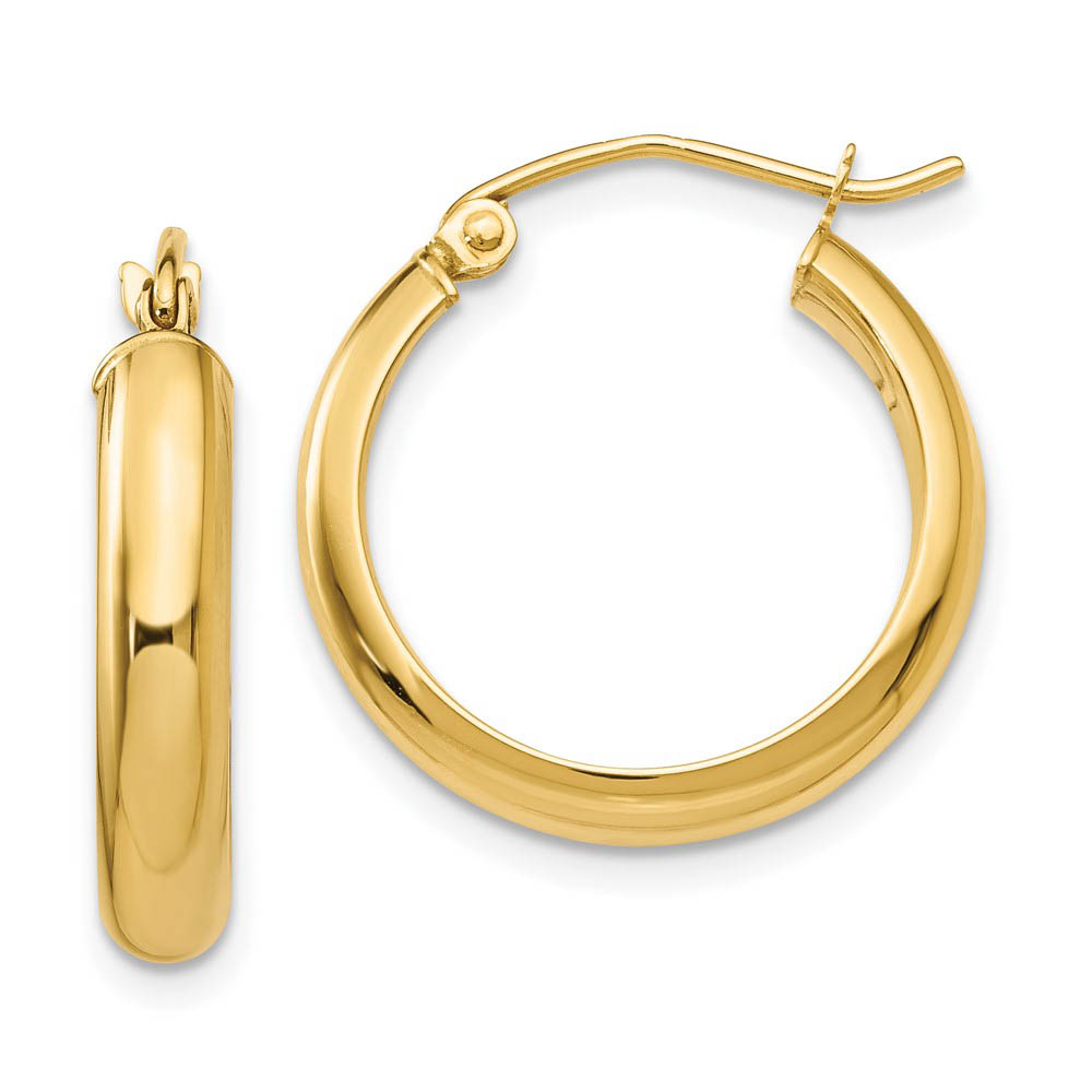 3.75mm x 20mm Polished 14k Yellow Gold Domed Round Tube Hoop Earrings