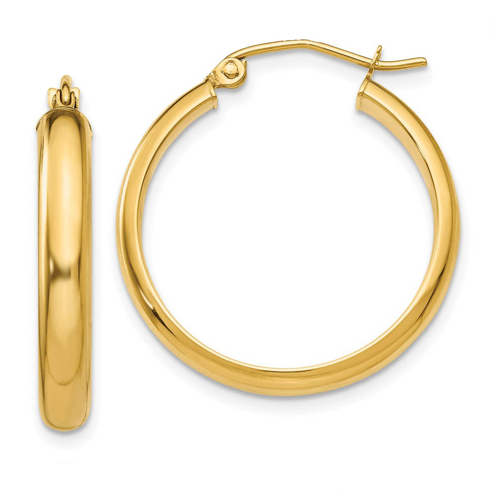 3.75mm x 25mm Polished 14k Yellow Gold Domed Round Tube Hoop Earrings
