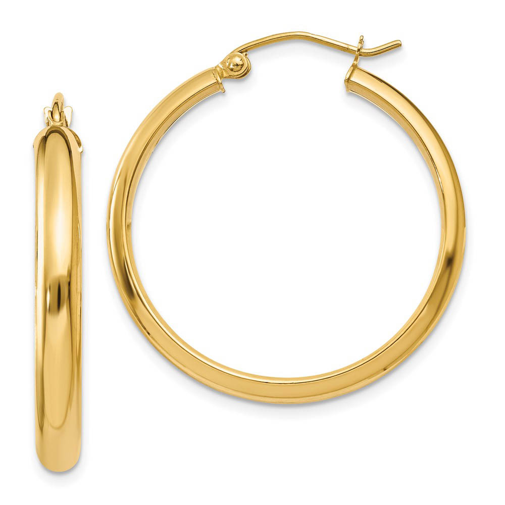 3.75mm x 30mm Polished 14k Yellow Gold Domed Round Tube Hoop Earrings