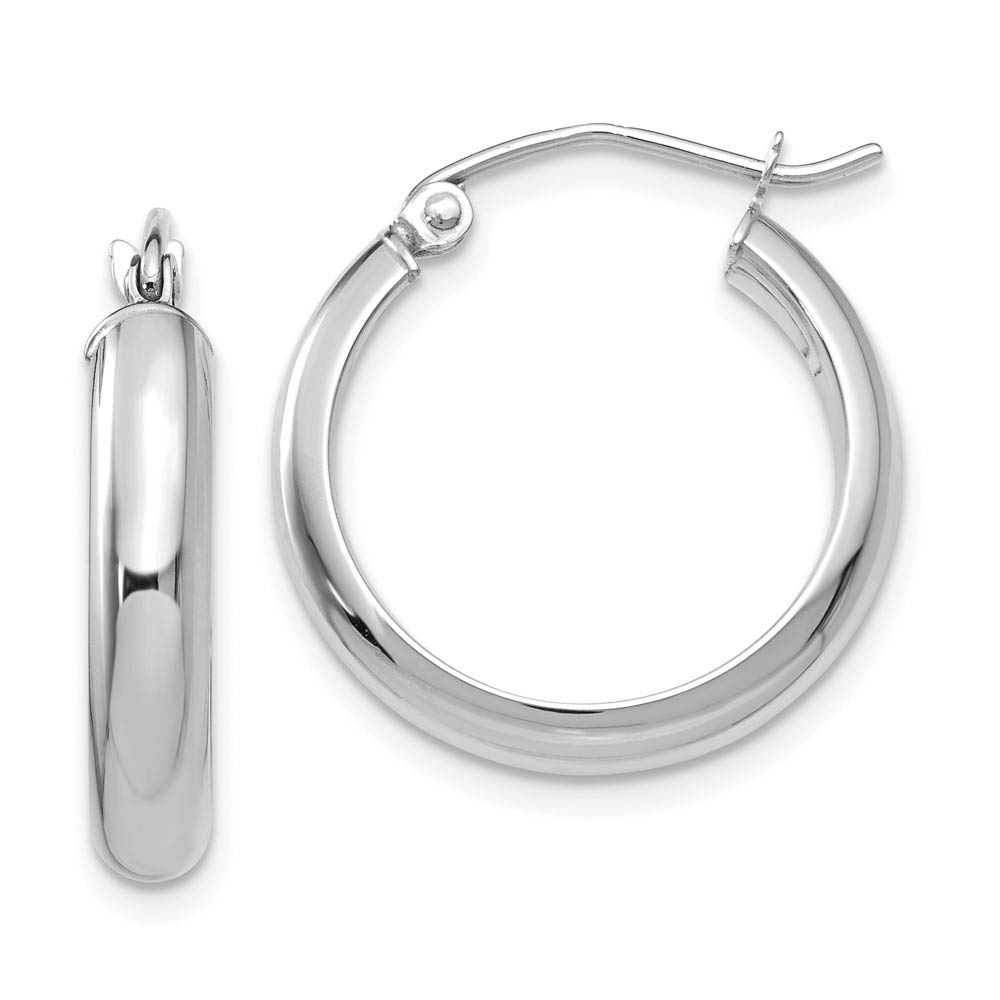 3.75mm x 20mm Polished 14k White Gold Domed Round Tube Hoop Earrings
