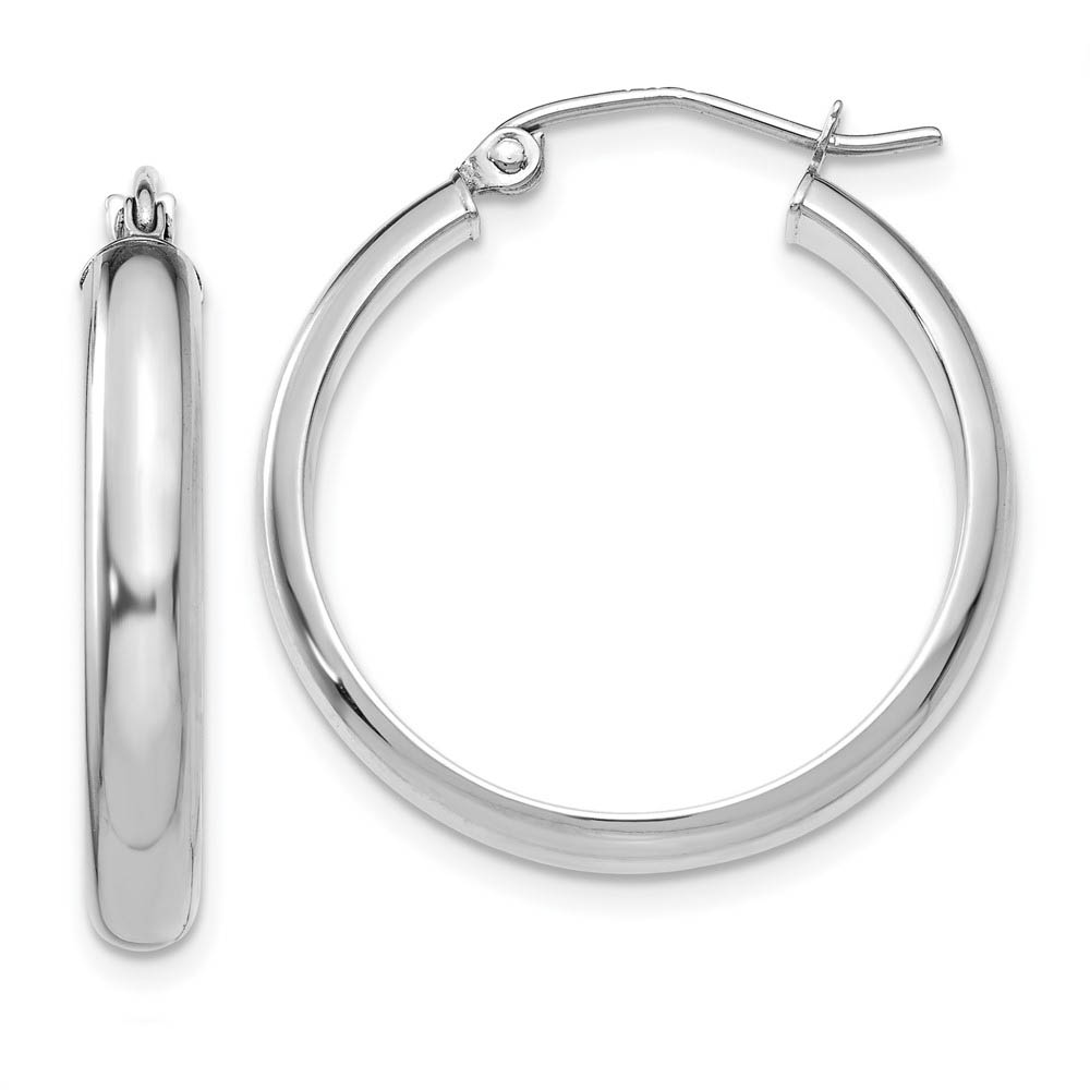 3.75mm x 25mm Polished 14k White Gold Domed Round Tube Hoop Earrings