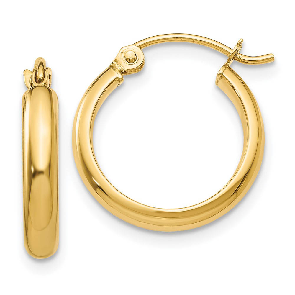 2.75mm x 15mm Polished 14k Yellow Gold Domed Round Tube Hoop Earrings
