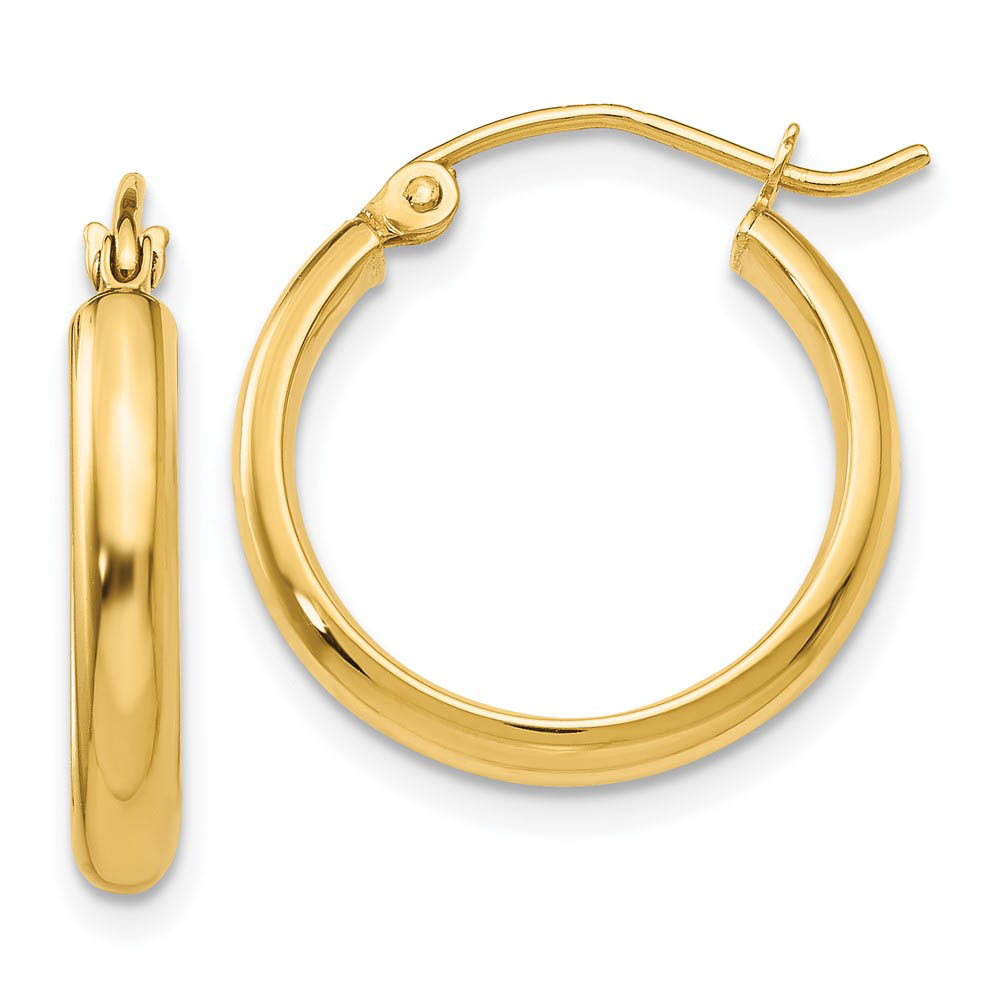 2.75mm x 19mm Polished 14k Yellow Gold Domed Round Tube Hoop Earrings