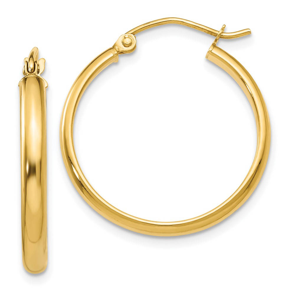 2.75mm x 22mm Polished 14k Yellow Gold Domed Round Tube Hoop Earrings