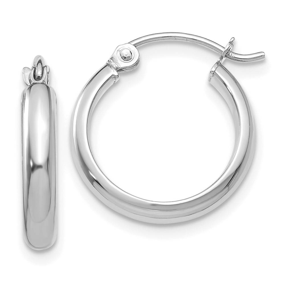 2.75mm x 15mm Polished 14k White Gold Domed Round Tube Hoop Earrings