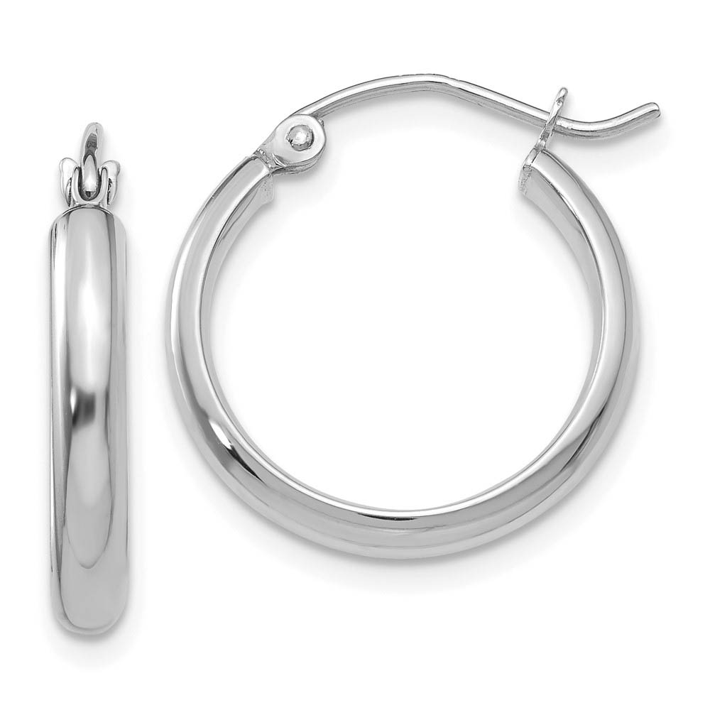 2.75mm x 20mm Polished 14k White Gold Domed Round Tube Hoop Earrings