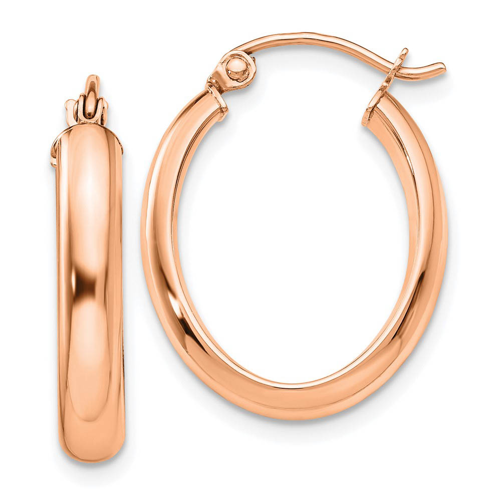 3.75mm x 22mm Polished 14k Rose Gold Domed Oval Tube Hoop Earrings