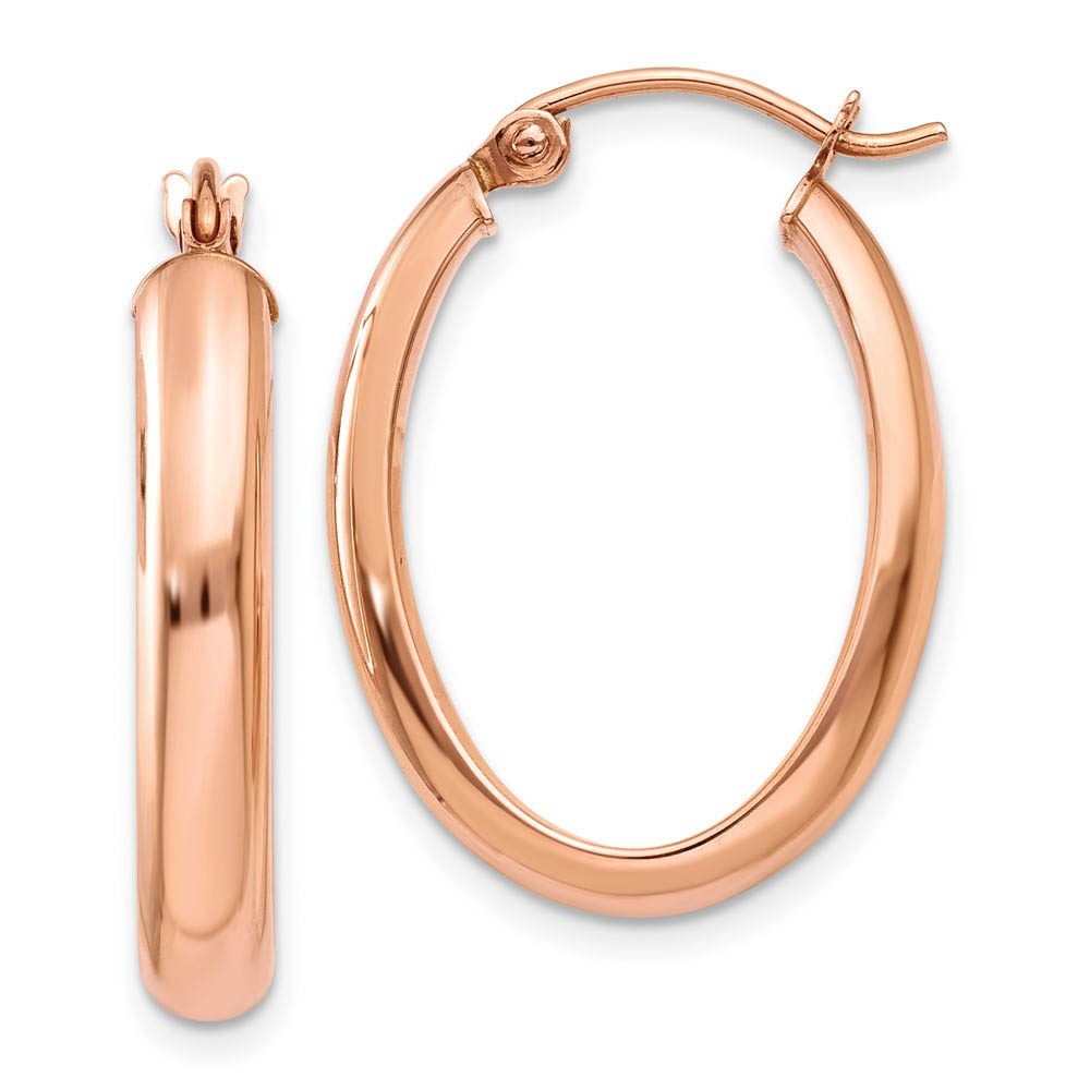 3.75mm x 26mm Polished 14k Rose Gold Domed Oval Tube Hoop Earrings
