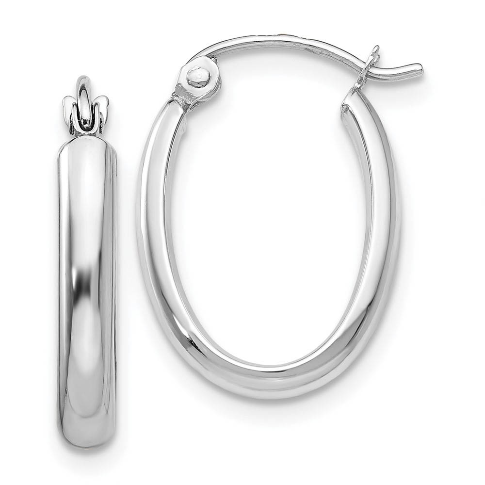 2.75mm x 17mm Polished 14k White Gold Domed Oval Tube Hoop Earrings
