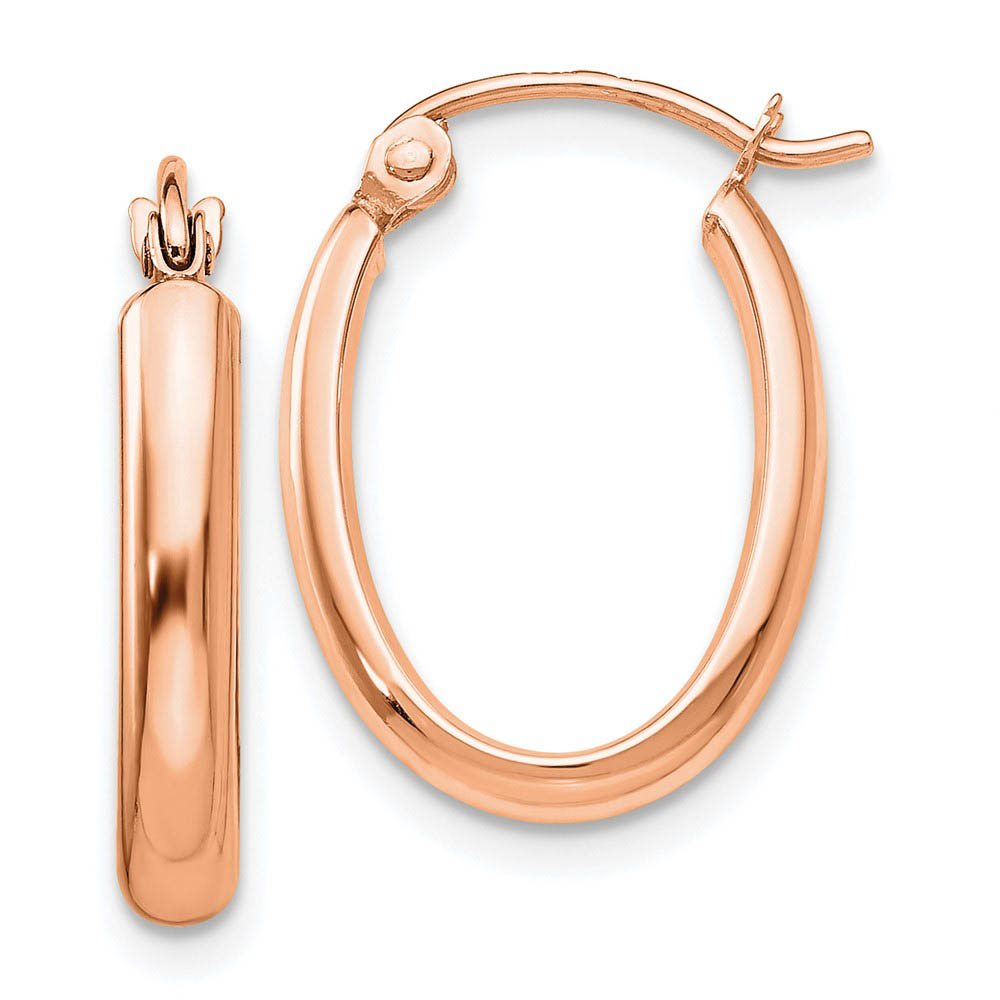 2.75mm x 19mm Polished 14k Rose Gold Domed Oval Tube Hoop Earrings