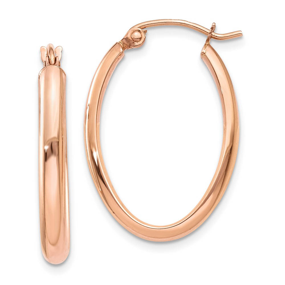 2.75mm x 25mm Polished 14k Rose Gold Domed Oval Tube Hoop Earrings