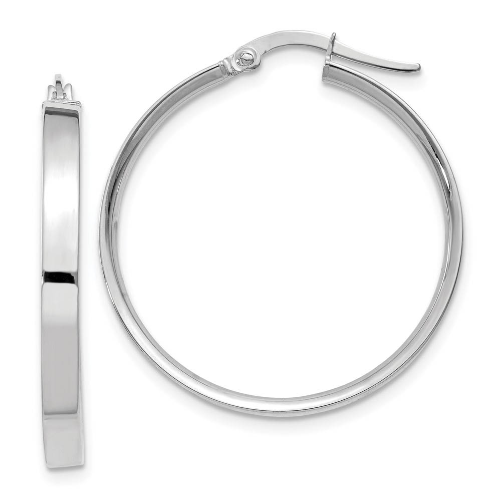 3mm x 29mm White Rhodium Plated 14k Yellow Gold Round Hoop Earrings