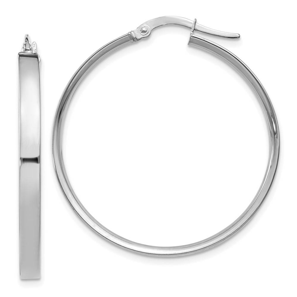 3mm x 35mm White Rhodium Plated 14k Yellow Gold Round Hoop Earrings
