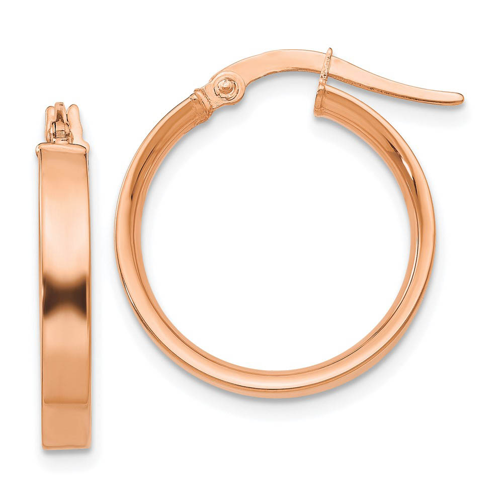 3mm x 18mm Rose Rhodium Plated 14k Yellow Gold Round Hoop Earrings
