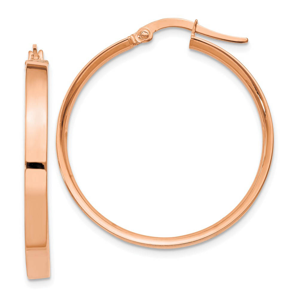 3mm x 29mm Rose Rhodium Plated 14k Yellow Gold Round Hoop Earrings