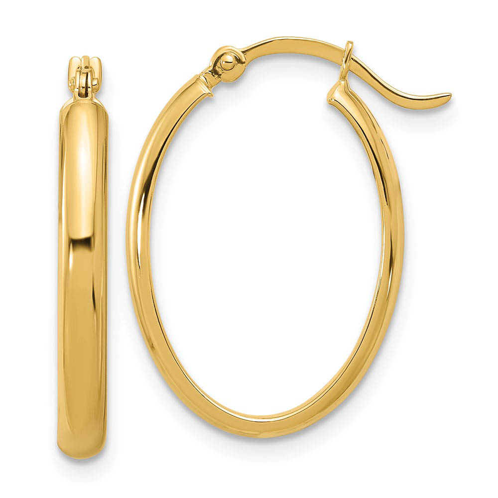 3mm x 21mm 14k Yellow Gold Oval Hoop Earrings